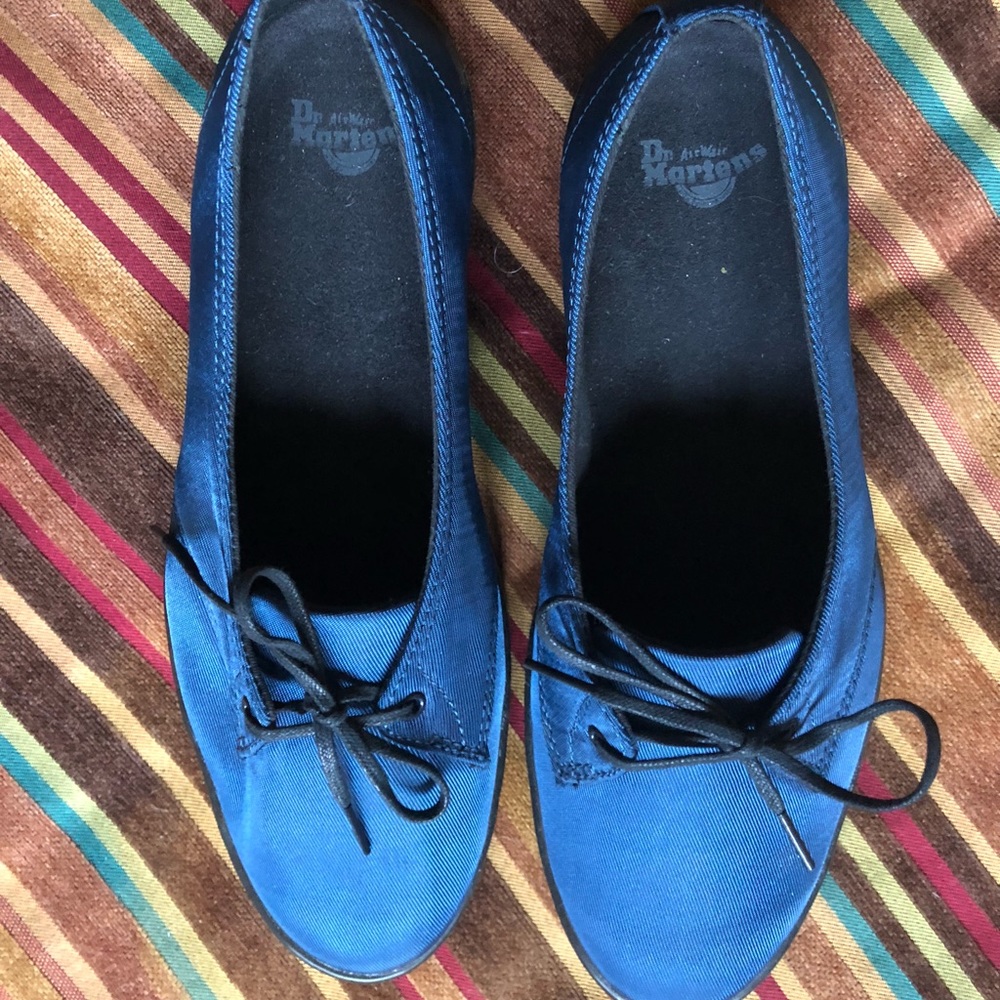 Fun blue material flats by Dr. Marten